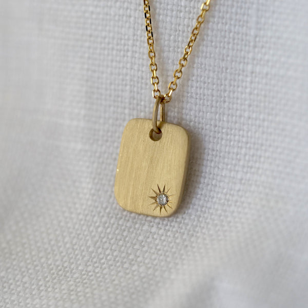 Dog Tag フレイムパターン Pendant チェーン付き 真鍮 Sun Set Dog Tag Pendant | Marisa Mason Jewelry