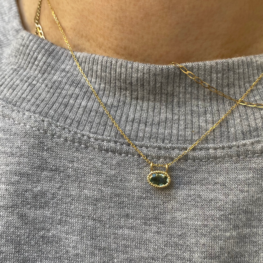 East West Green Sapphire Necklace-OD Fine Necklaces-Marisa Mason