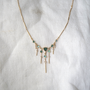Dream Maker Triangle Tourmaline & Dangling Diamonds Necklace-OD Fine Necklaces-Marisa Mason