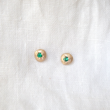 Emerald bead set in 14k gold stud earrings Marisa Mason Jewelry