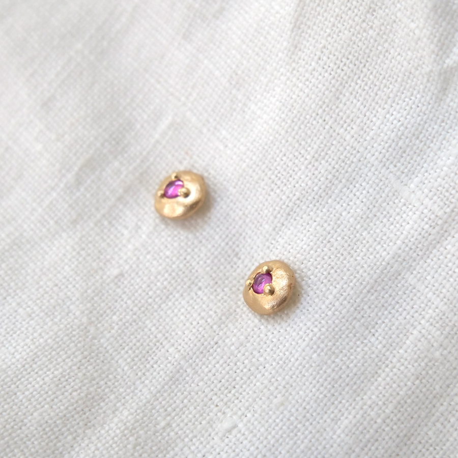 Ruby bead set in 14k gold stud earrings Marisa Mason Jewelry