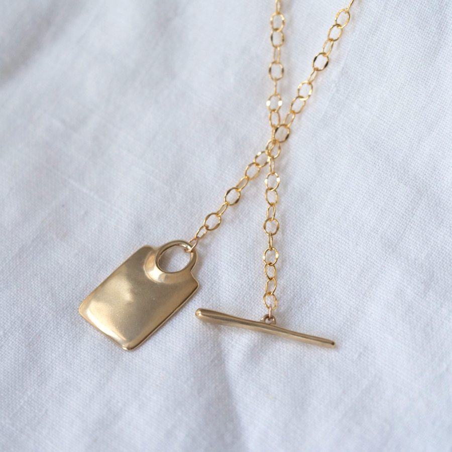 A chain necklace with id tag pendant that doubles as a clasp - Marisa Mason Jewelry