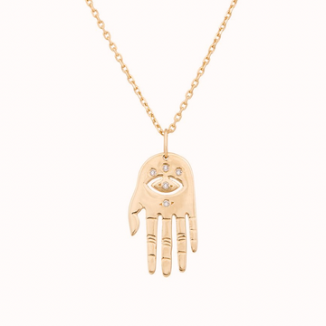 Celine Daoust 14k light yellow gold with white diamonds Small Dharma's Hand Pendant Necklace.