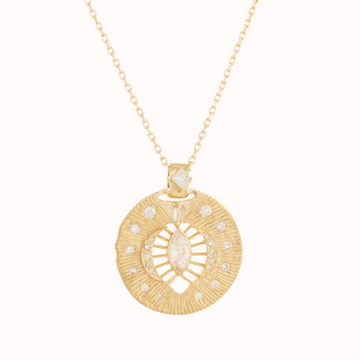 GOLD DREAM MAKER PENDANT MARQUISE DIAMOND WITH MOON CRESCENTS AND DIAMONDS DETAILS NECKLACE.