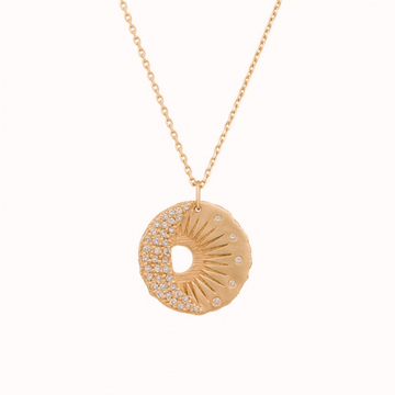 GOLD SUN AND MOON DIAMOND MEDAL PENDANT NECKLACE.