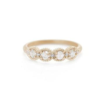 Four rose cut diamonds in prong settings with small five smaller white diamonds in between them. Ribbed Rose Cut Topper Ring-OD Fine Rings-Marisa Mason