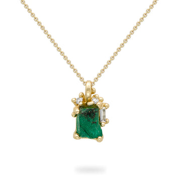 Raw Emerald and Diamond Encrusted Necklace-OD Fine Necklaces-Marisa Mason