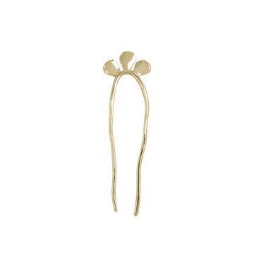 brass hair pin 4 inches long with three little petals along the top-Marisa Mason Jewelry