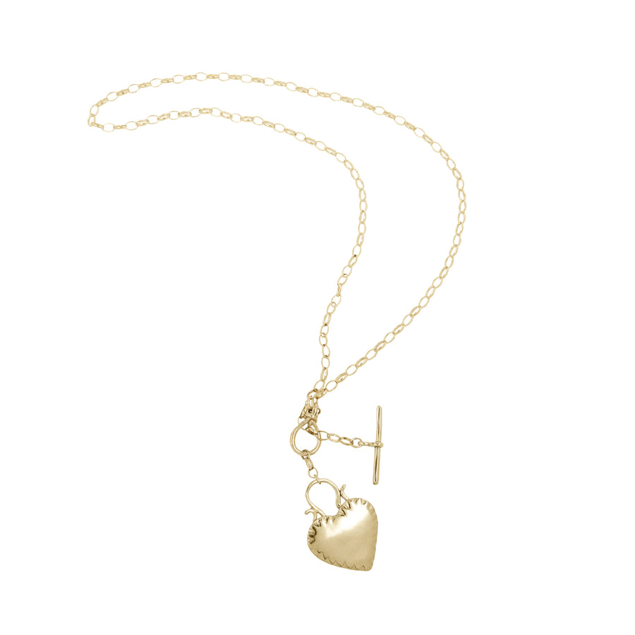Necklace made of round link chain with toggle clasp, with heart pendant the drops down - Marisa Mason Jewelry