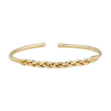 Thin brass bangle with braided texture in the center-Marisa Mason Jewelry