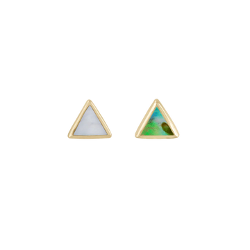 Abalone and Mother of Pearl Triangles set in 14k gold bezel settings