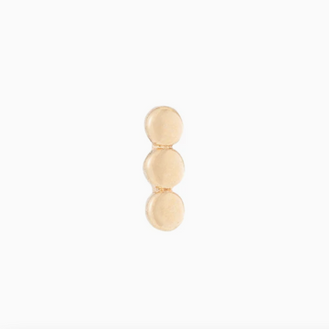 Three round gold dots in a row, creating a bar earrings stud