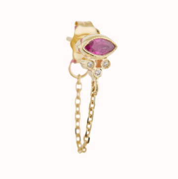 Light Pink Tourmaline Marquise Single Chain Earring-OD Fine Earrings-Marisa Mason