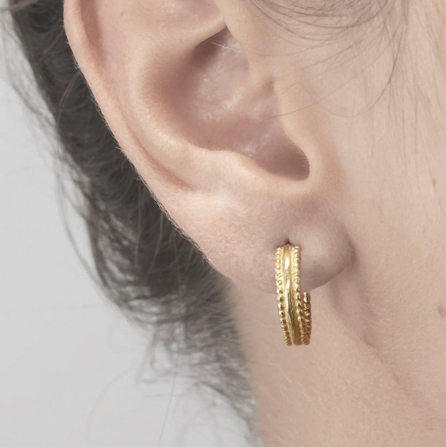 Double Beaded Gold Hoops-OD Fine Earrings-Marisa Mason