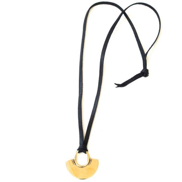 fan shaped solid brass pendant with open loop on black deerskin leather-Marisa Mason Jewelry