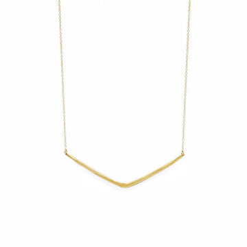 3 inch cast brass Chevron shaped pendant on thin, shimmery 18 inch chain-Marisa Mason Jewelry