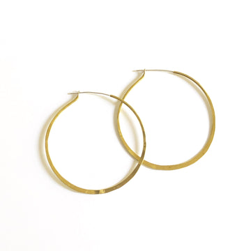 CLASSIC hammered brass hoops with sterling silver ear wire 