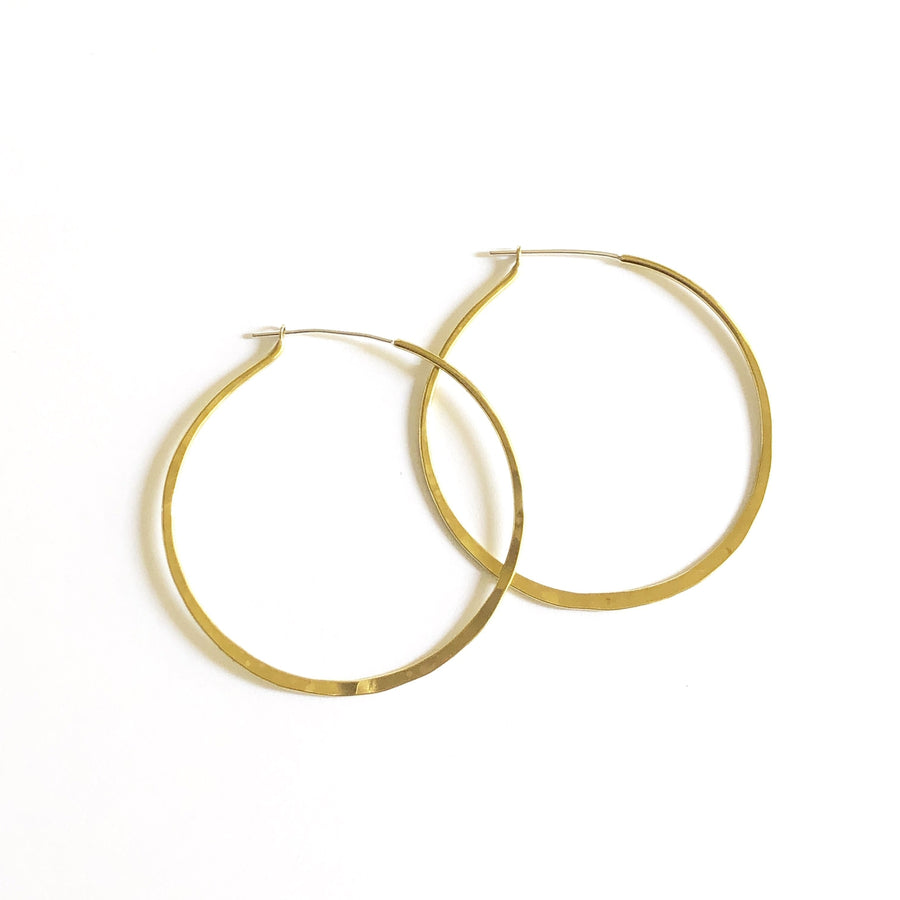 CLASSIC hammered brass hoops with sterling silver ear wire 
