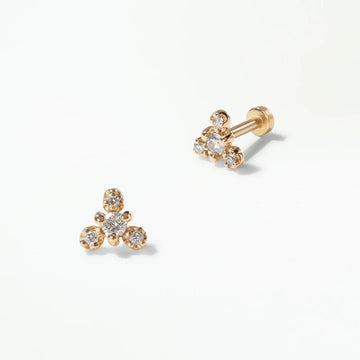Pair of gold earrings with diamond on a white background