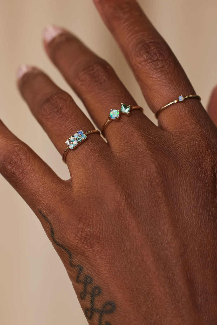 Opal, Diamond, and Tourmaline Lattice Ring