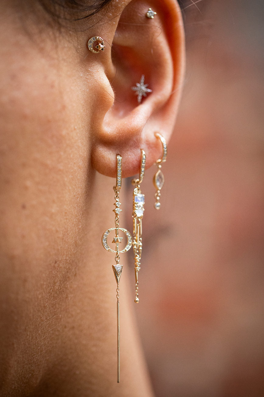 Moon and Diamonds Merkabah Long Earrings