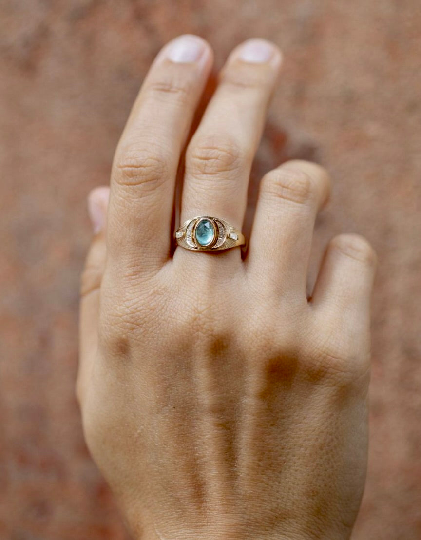 Turquoise Tourmaline and Moon Ring