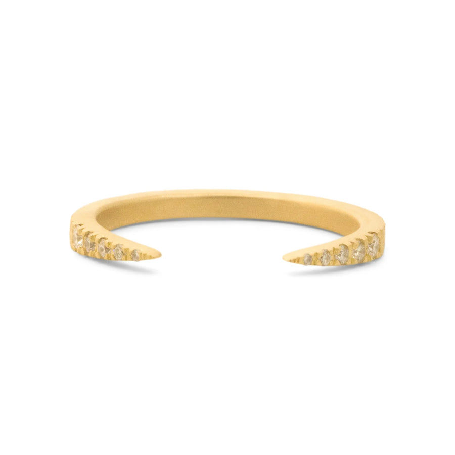 A square edged open cuff ring with diamond accents