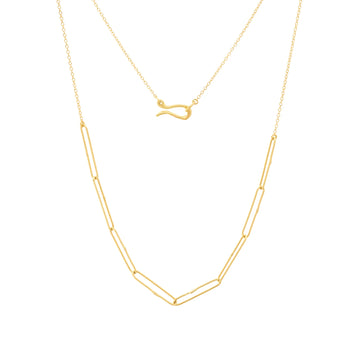 a small section of handmade paperclip chain in the center of delicate cable chain and a cook clasp