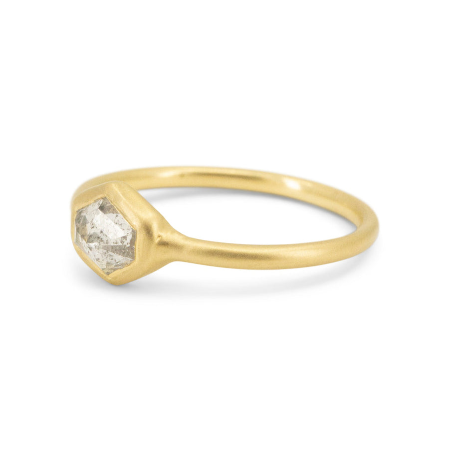 Salt and Pepper Diamond Hexagon Ring