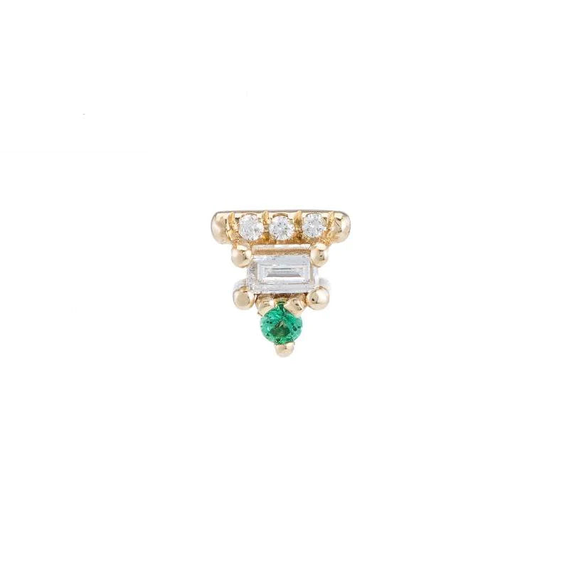 Baguette Bar Emerald Stud-The perfect balance of shapes and color, the Baguette Bar Emerald Stud feels elevated and polished, yet effortlessly cool.-Marisa Mason