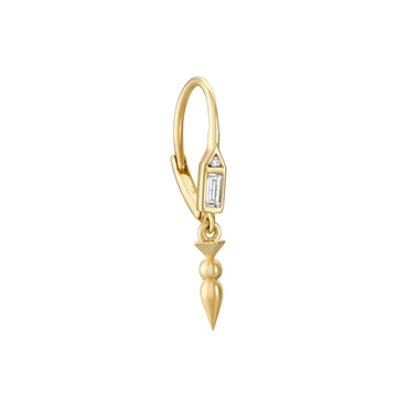 Gold earring with a small diamond on a white background