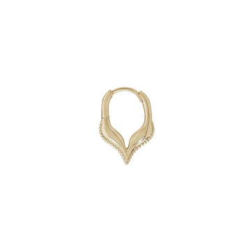 Gold pointed hoops earring on a white background