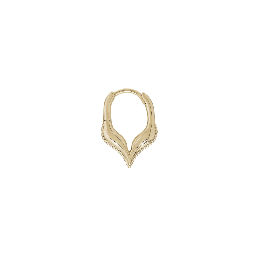 Gold pointed hoops earring on a white background