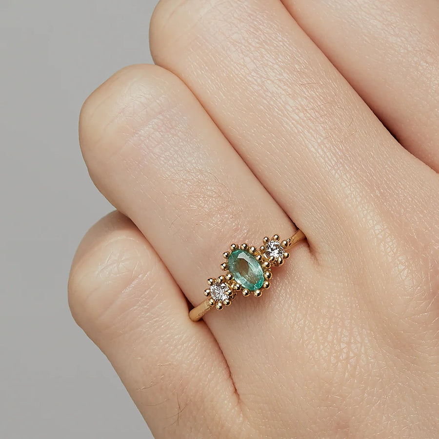Emerald and Filigree Ring with Antique Diamonds