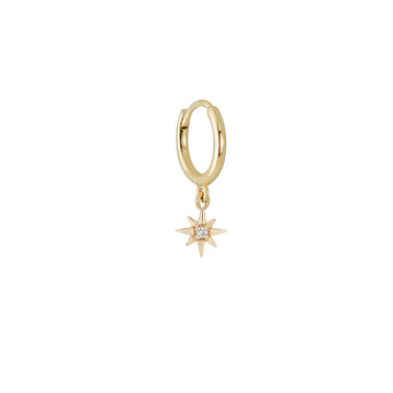 Gold clicker hoop with gold star with diamond drop