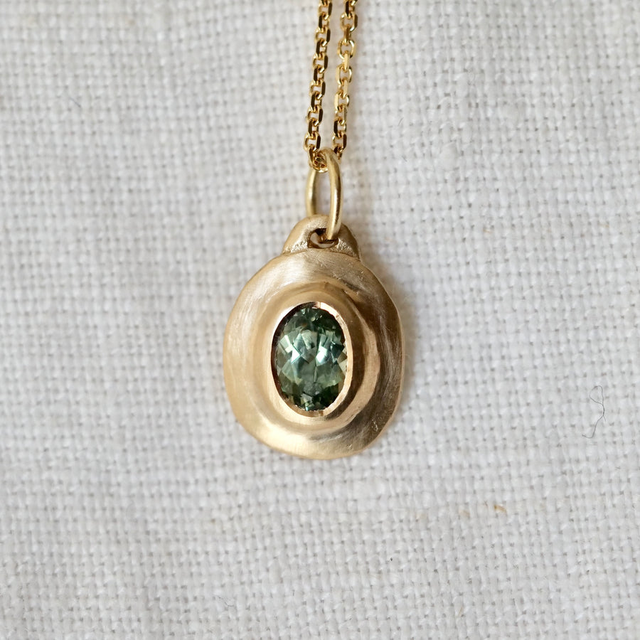 Natural Bezel Oval Necklace - Tourmaline