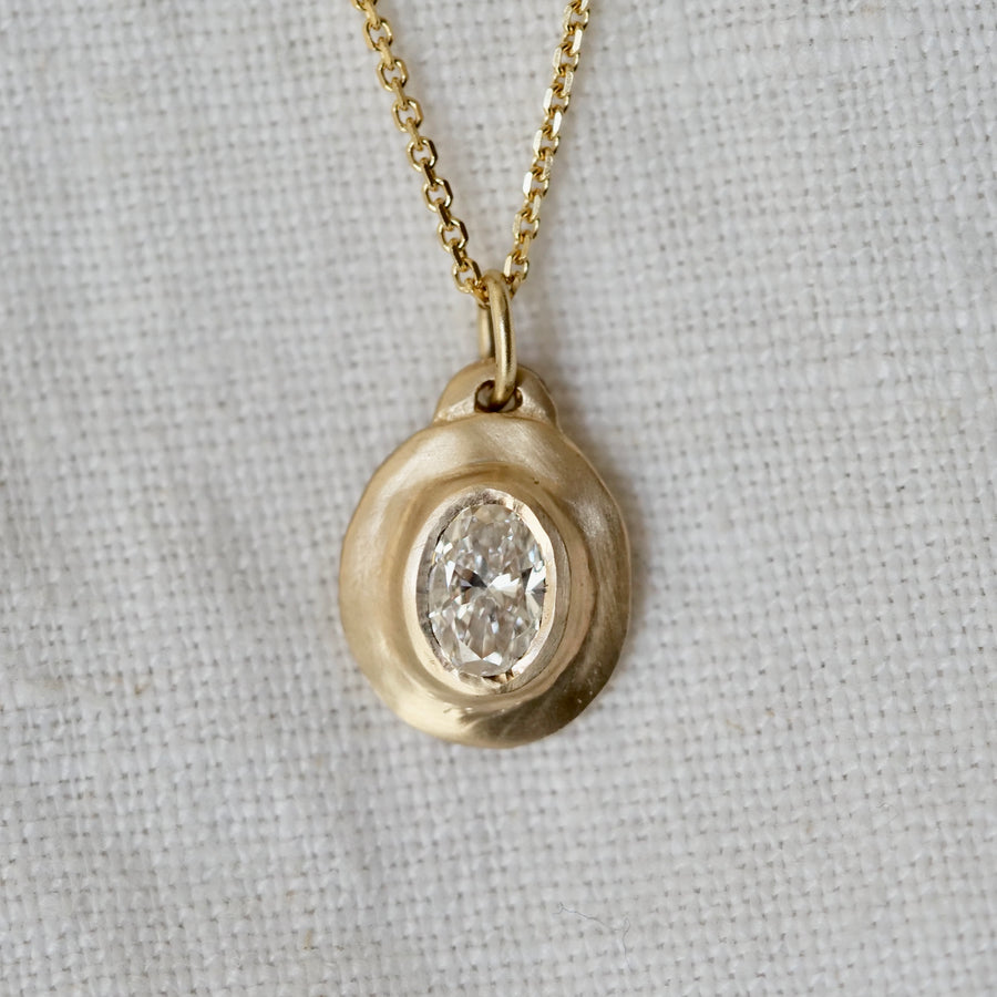 Natural Bezel Oval Necklace - Lab Diamond