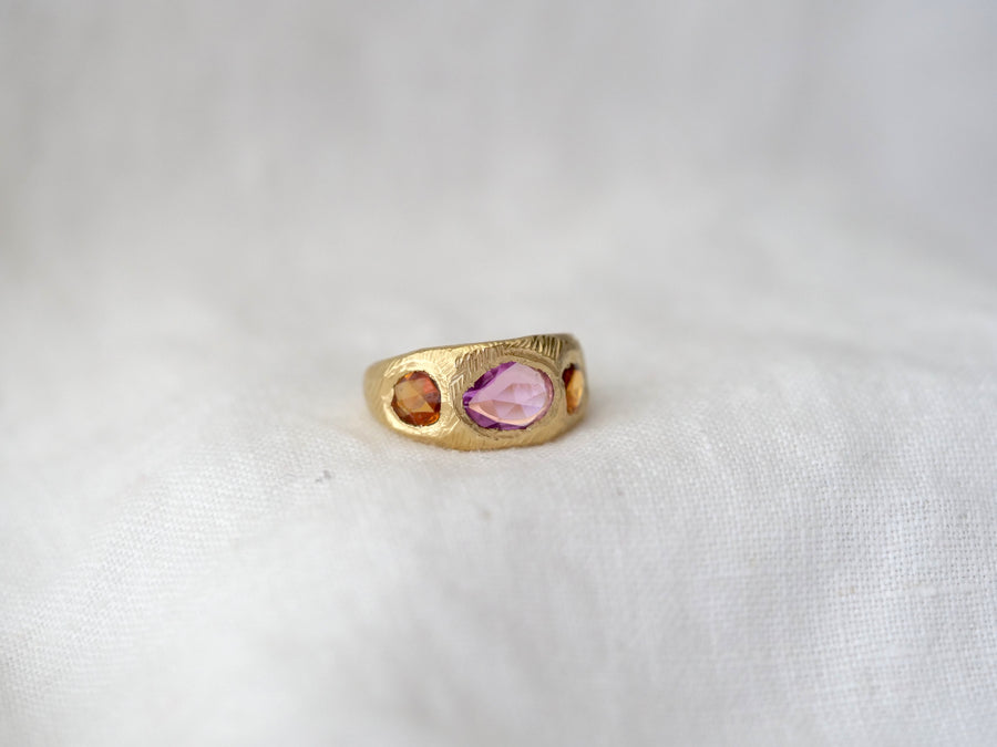 Three Stone Ring with Pink and Orange Sapphires