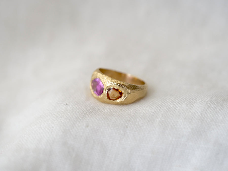 Three Stone Ring with Pink and Orange Sapphires