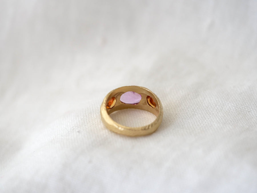 Three Stone Ring with Pink and Orange Sapphires