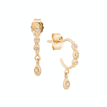 Celine Daoust 14k gold diamond hoops with dangly diamond drop