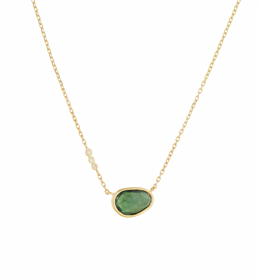 Green Tourmaline & Three Diamonds Necklace