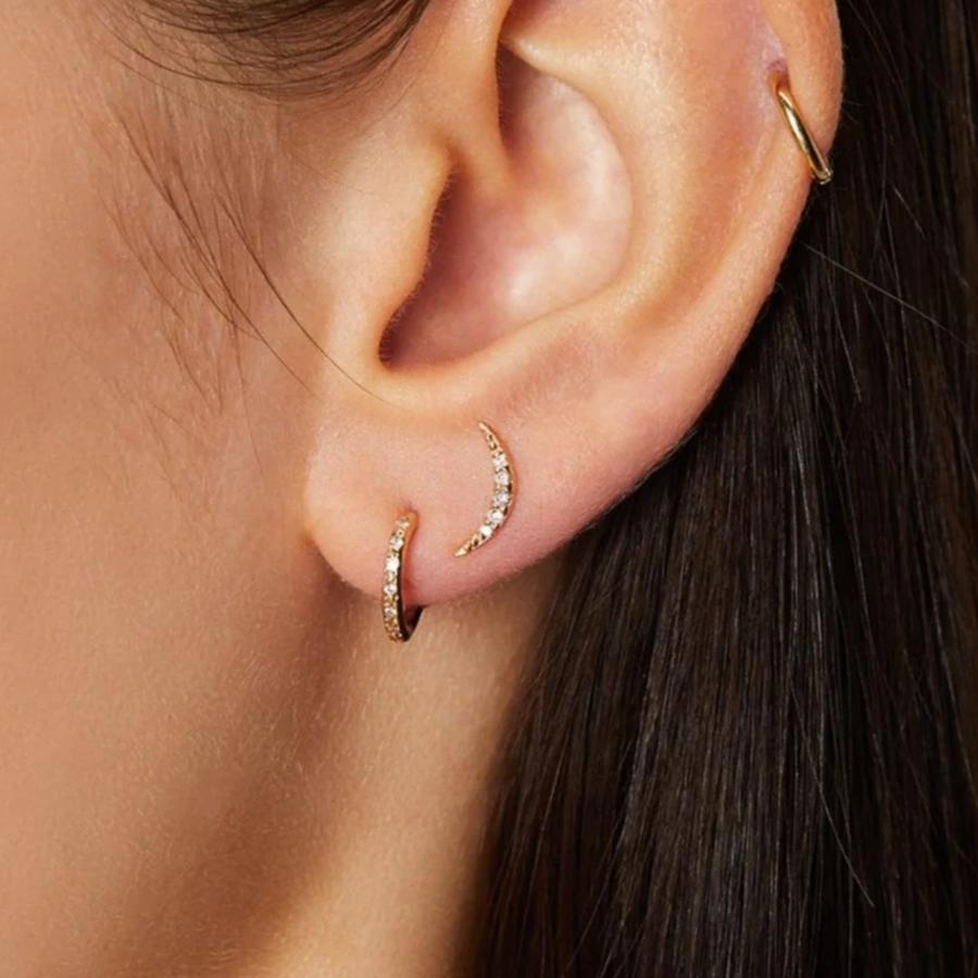 Diamond Crescent Stud-OD Fine Earrings-Marisa Mason