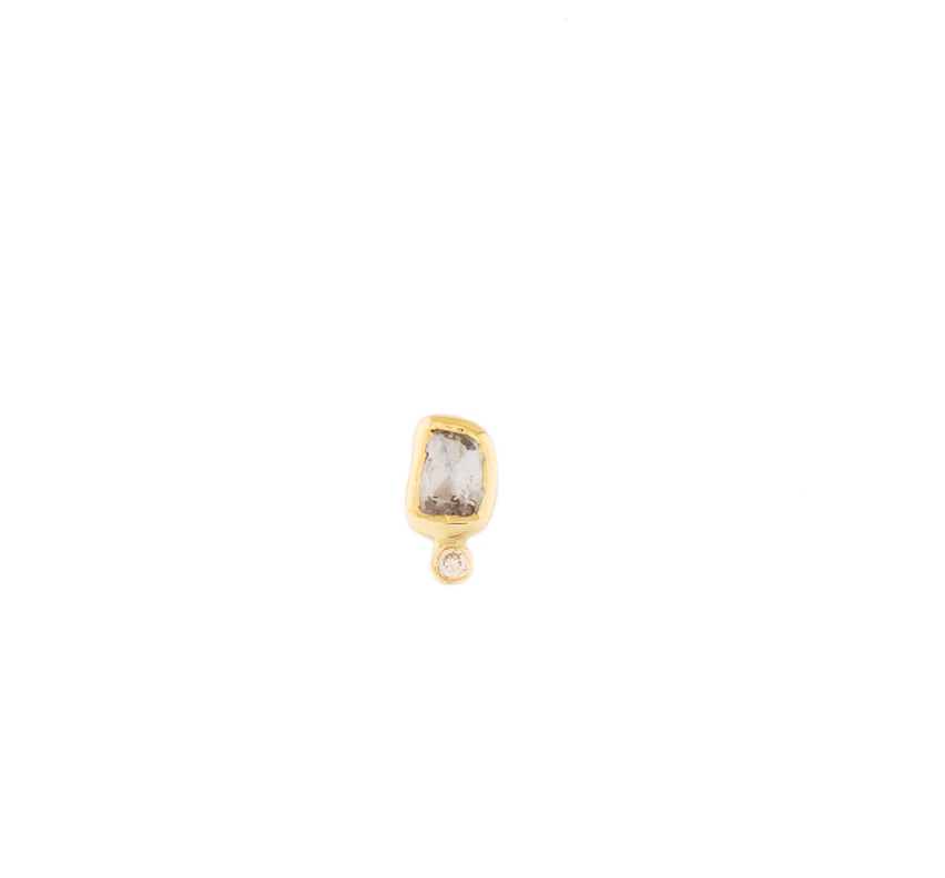 Geometric Grey Diamond Slice & Diamond Dot Stud-OD Fine Earrings-Marisa Mason