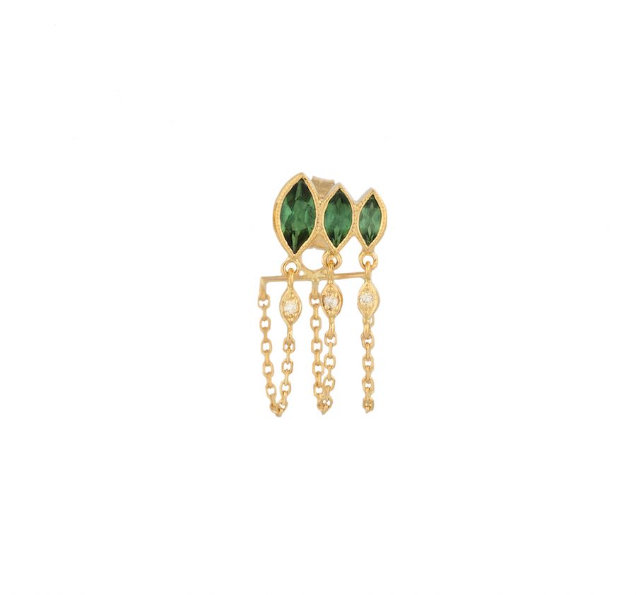 Triple Marquise Green Tourmaline Chain Earring