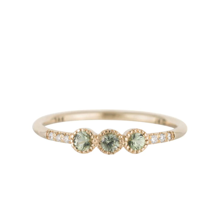 3 Bezel Green Sapphire Equilibrium Ring