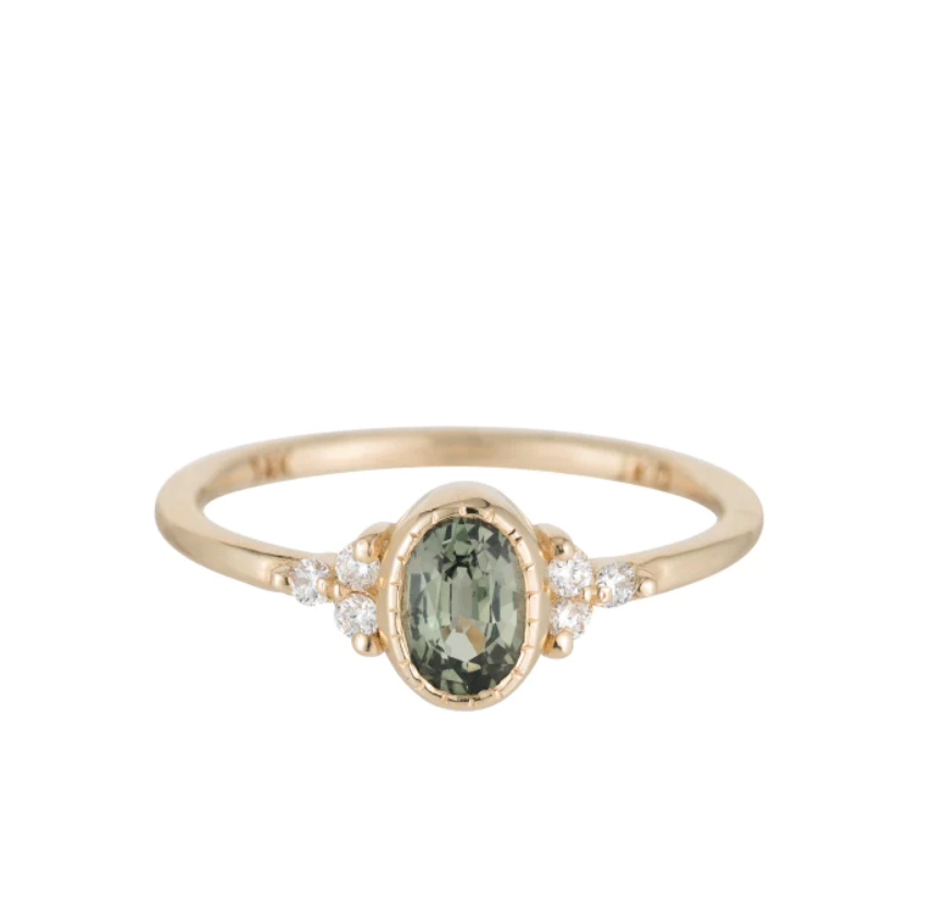 Oval Green Sapphire Cluster Ring