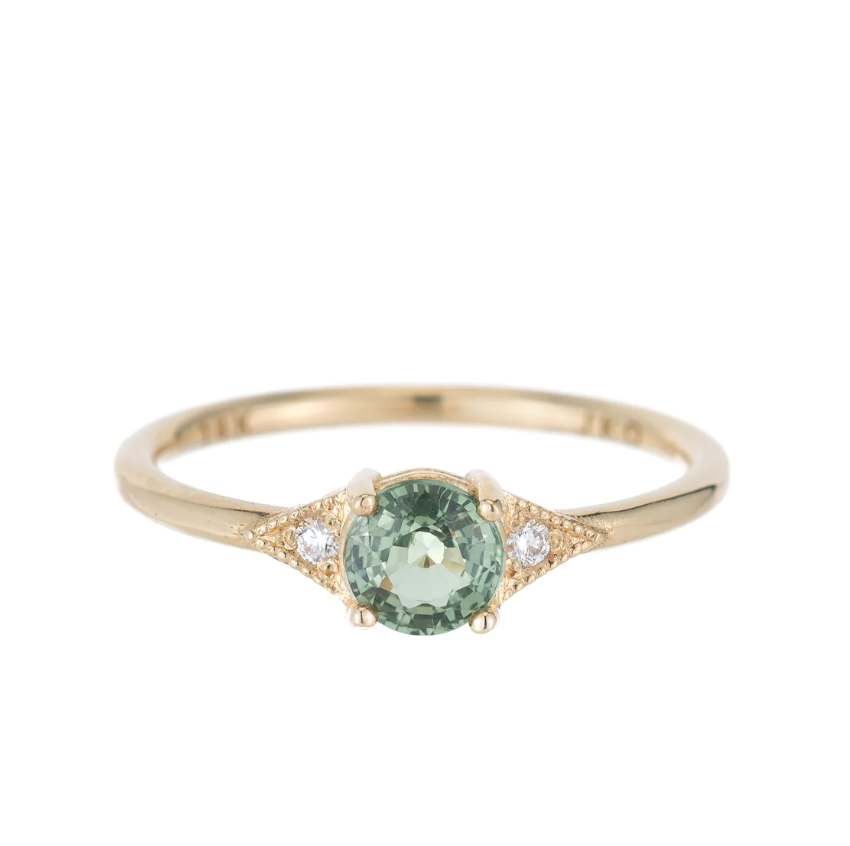 Round Green Sapphire Deco Ring-OD Fine Rings-Marisa Mason