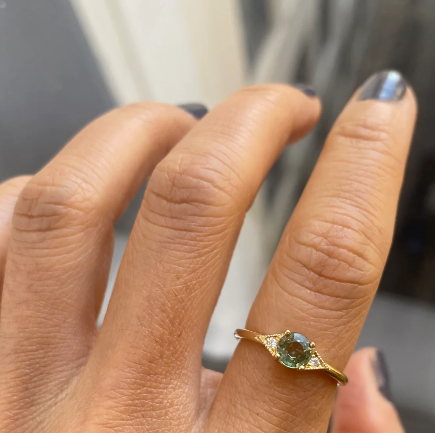 Round Green Sapphire Deco Ring-OD Fine Rings-Marisa Mason