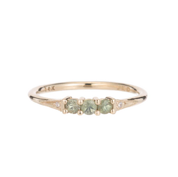 3 Green Sapphire Deco Ring-OD Fine Rings-Marisa Mason